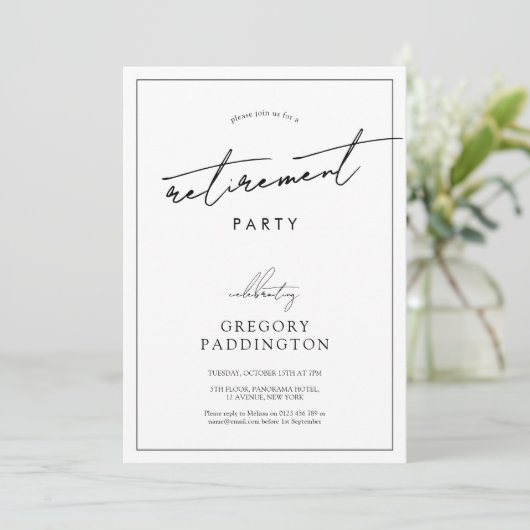 Minimalistische Corporate Black White Retirement P Kaart (Staand voorkant)