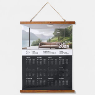 Minimalistische Corporate Zwart-Wit Kalender 2024 Hangend Wandkleed
