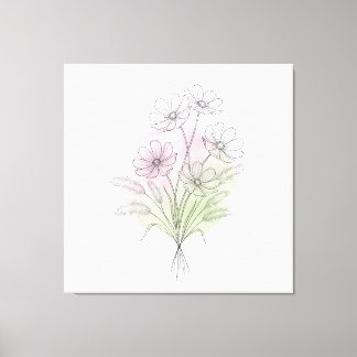 Minimalistische Cosmos Lijnkunst Wilde Bloem Bloze Canvas Afdruk
