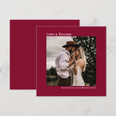 Minimalistische cranberry Red Wedding Photo Love & Bedankkaart (Voorkant / Achterkant)