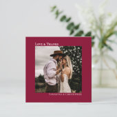 Minimalistische cranberry Red Wedding Photo Love & Bedankkaart (Staand voorkant)