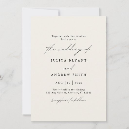 Minimalistische Cream Script bruiloft Kaart (Voorkant)