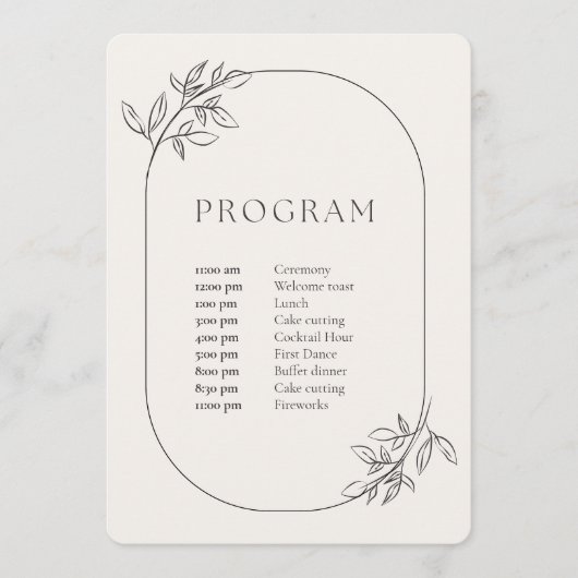 Minimalistische Cream Trouwroute Programmakaart (Voorkant)