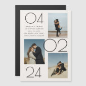 Minimalistische Crème 3 Foto Bruiloft Save The Dat Magnetische Uitnodiging (Voorkant / Achterkant)