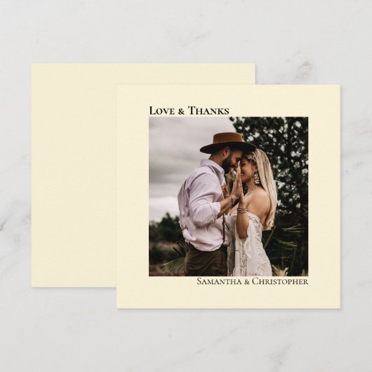 Minimalistische Crème Eenvoudige Bruiloft Foto & L Bedankkaart (Voorkant / Achterkant)