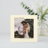 Minimalistische Crème Eenvoudige Bruiloft Foto & L Bedankkaart (Staand voorkant)