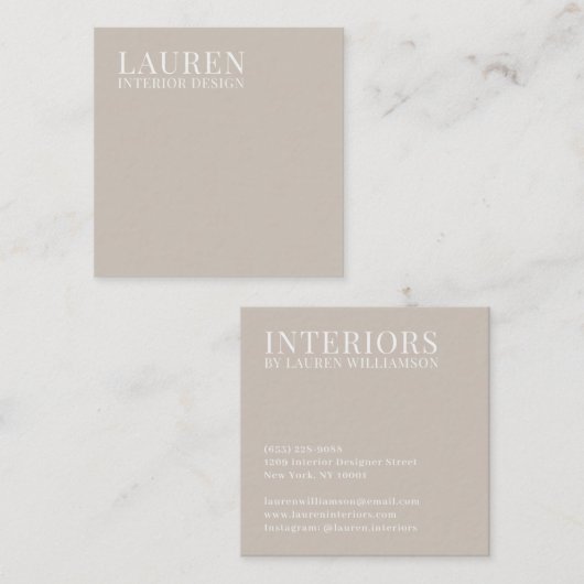 Minimalistische crème eenvoudige elegante interieu vierkante visitekaartje (Voorkant / Achterkant)