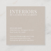 Minimalistische crème eenvoudige elegante interieu vierkante visitekaartje (Achterkant)