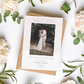 Minimalistische crème foto bruiloft uitnodiging