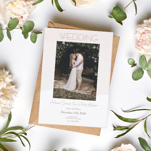 Minimalistische crème foto bruiloft uitnodiging