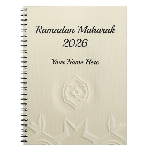 Minimalistische Crème Linnen Textuur Ramadan Notitieboek (Voorkant)