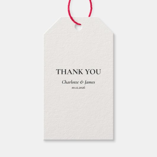 Minimalistische Crème Trouwgunsttag Cadeaulabel (Voorkant)
