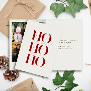 Minimalistische Crimson Red "HO HO HO" Foto Kerstm Feestdagen Kaart