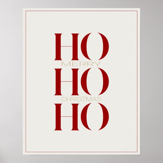 Minimalistische Crimson Red "HO HO HO" grafische m Poster (Voorkant)
