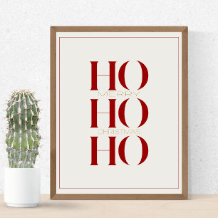 Minimalistische Crimson Red "HO HO HO" grafische m Poster
