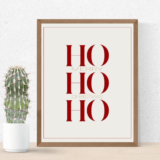 Minimalistische Crimson Red "HO HO HO" grafische m Poster
