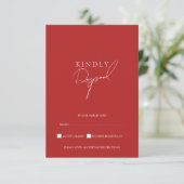 Minimalistische Crimson Red Script foto bruiloft RSVP Kaartje (Staand voorkant)
