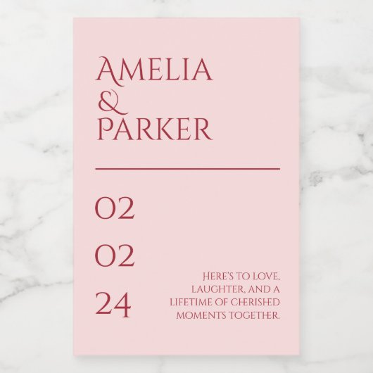 Minimalistische Crimson Red Wedding Candle Label Voedselcontainer Etiket (Enkel label)