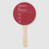 Minimalistische Crimson Red Wedding Hand Fans Handwaaier (Voorkant)