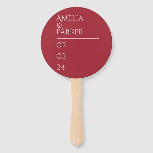 Minimalistische Crimson Red Wedding Hand Fans Handwaaier (Voorkant)