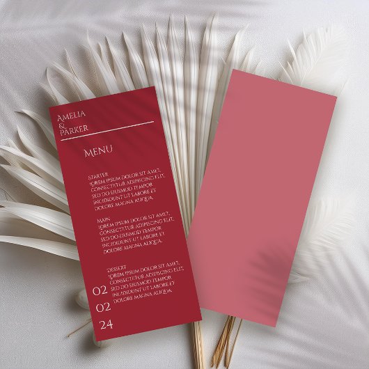 Minimalistische Crimson Red Wedding Menu
