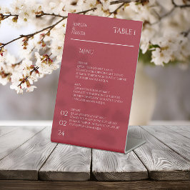 Minimalistische Crimson Red Wedding Menu Reclamebord Met Voetstuk