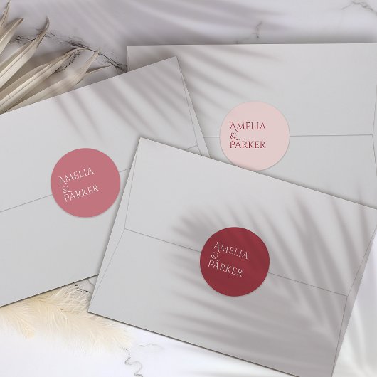 Minimalistische Crimson Red Wedding Sticker Label