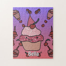 Minimalistische Cupcake met een kers en besprenkel Legpuzzel