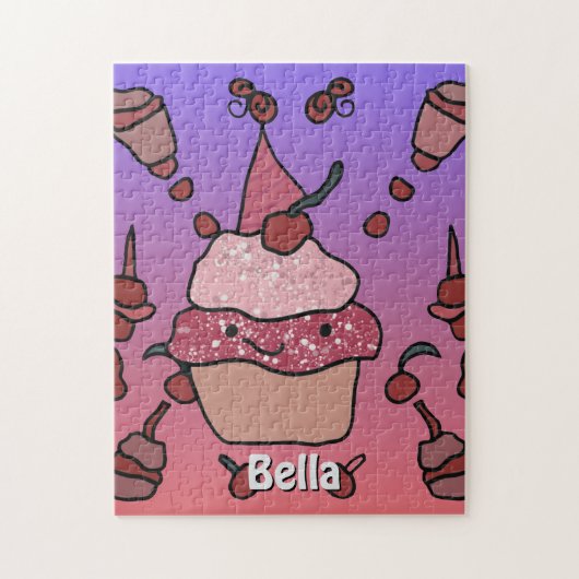 Minimalistische Cupcake met een kers en besprenkel Legpuzzel (Verticaal)