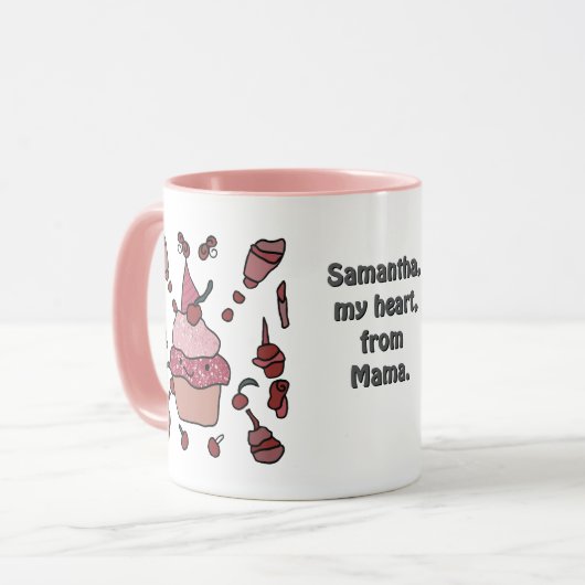 Minimalistische Cupcake met een kers en besprenkel Mok (Voorkant links)