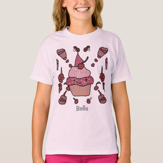Minimalistische Cupcake met een kers en besprenkel T-shirt (Voorkant)