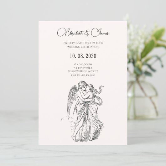  minimalistische Cupido paar bruiloft Kaart (Staand voorkant)