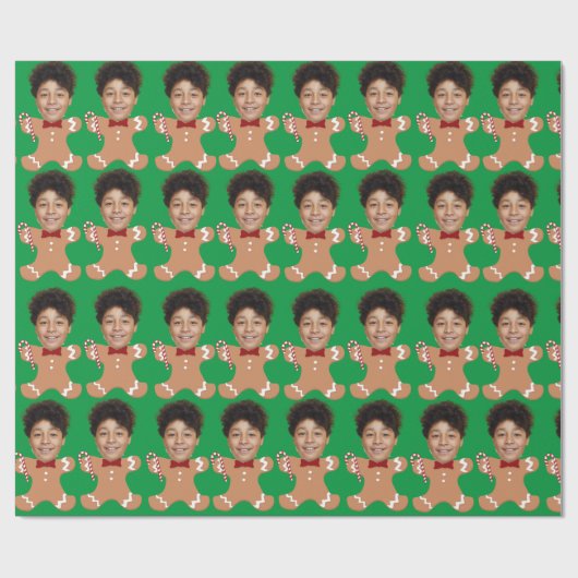 Minimalistische Custom Face Photo Gingerbread Xmas Cadeaupapier (Vlak)