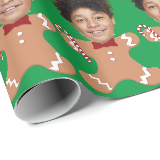 Minimalistische Custom Face Photo Gingerbread Xmas Cadeaupapier (Rol Hoek)
