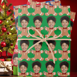 Minimalistische Custom Face Photo Gingerbread Xmas Inpakpapier Vel