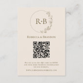 Minimalistische Custom Monogram Neutrale QR Code R Informatiekaartje (Voorkant)