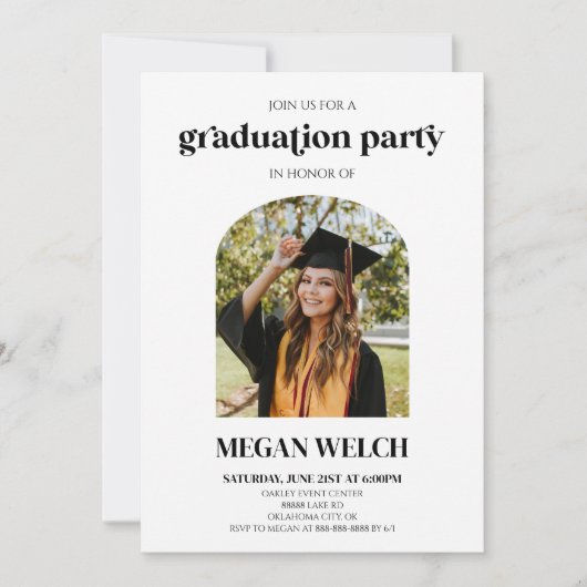 Minimalistische Custom Photo Arch Graduation Party Kaart (Voorkant)