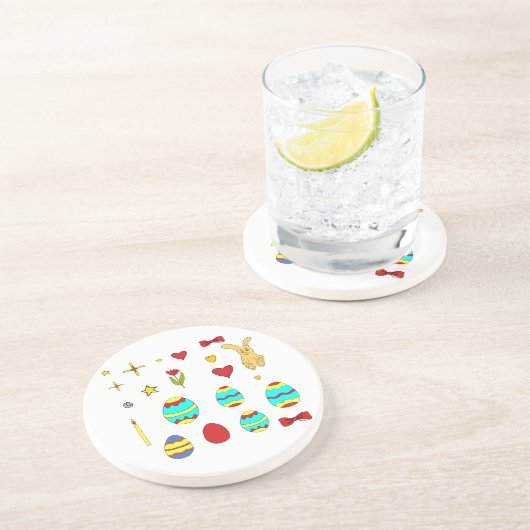 Minimalistische Cute  Gelukkig Pasen cartoon  Zandsteen Onderzetter (Zijkant)