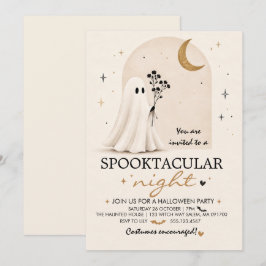 Minimalistische Cute Ghost Halloween-feestuitnodig Kaart