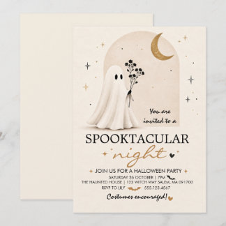 Minimalistische Cute Ghost Halloween-feestuitnodig Kaart