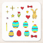 Minimalistische Cute Happy Easter cartoon onderz Kartonnen Onderzetters (Voorkant)