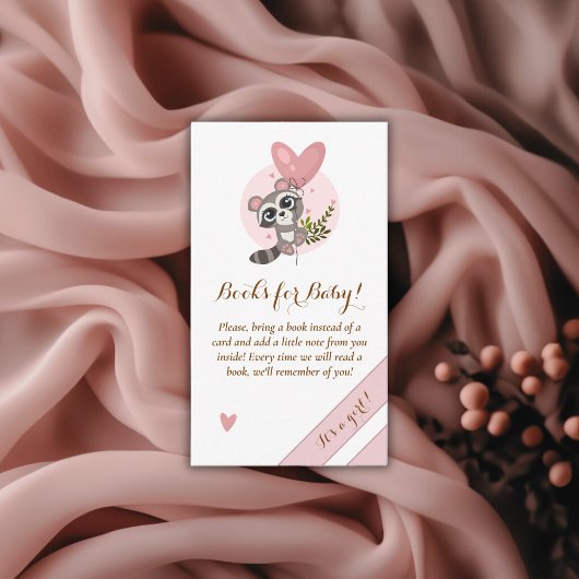 Minimalistische Cute Raccoon Baby shower Books voo Informatiekaartje