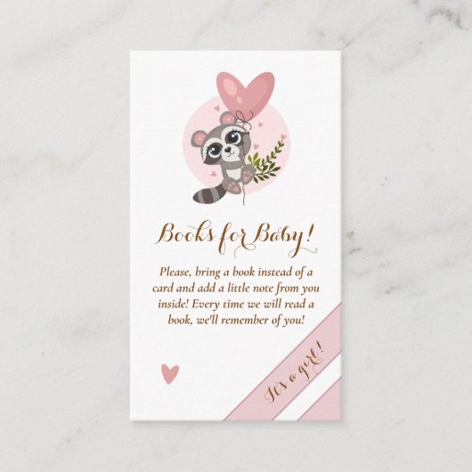 Minimalistische Cute Raccoon Baby shower Books voo Informatiekaartje (Voorkant)