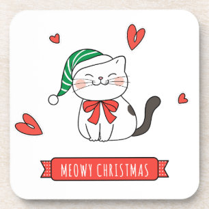Minimalistische Cute Santa Kitty Kat Meowy Kerstmi Bier Onderzetter