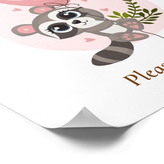 Minimalistische Cute Wasbeer Baby Shower Favoren Poster (Hoek)