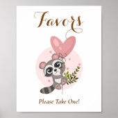 Minimalistische Cute Wasbeer Baby Shower Favoren Poster (Voorkant)