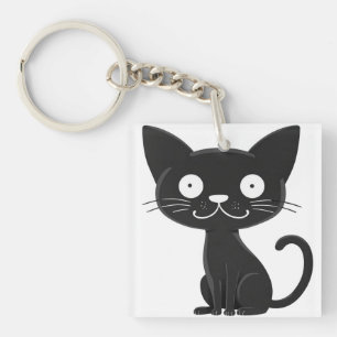 Minimalistische Cute Zwarte Kat Cartoon Kat Liefhe Sleutelhanger