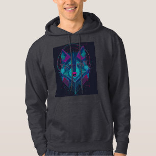 Minimalistische Cyberpunk Neon Wolf Head – Futuris Hoodie