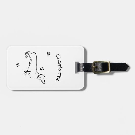 Minimalistische Dachshund Art - Jouw tekst, uw sti Bagagelabel (Voorkant horizontaal)