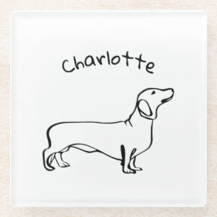 Minimalistische Dachshund Art - Jouw tekst, uw sti Glazen Onderzetter
